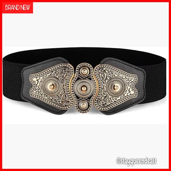 Western Wide Elastic Belt with Retro Buckle, Sizes M-XL, 2.4\